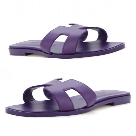 Hermès Oran H Sandal Violet Marjorette Epsom Leather Slip on Sandal Size 8 NEW - Picture 5 of 16